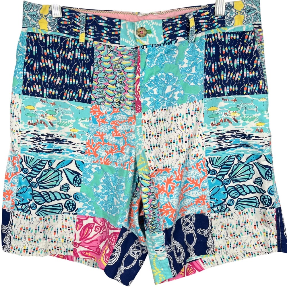 Lilly Pulitzer Fitz Short Mens 34 Multicolor Patchwork Print Nautical  Short